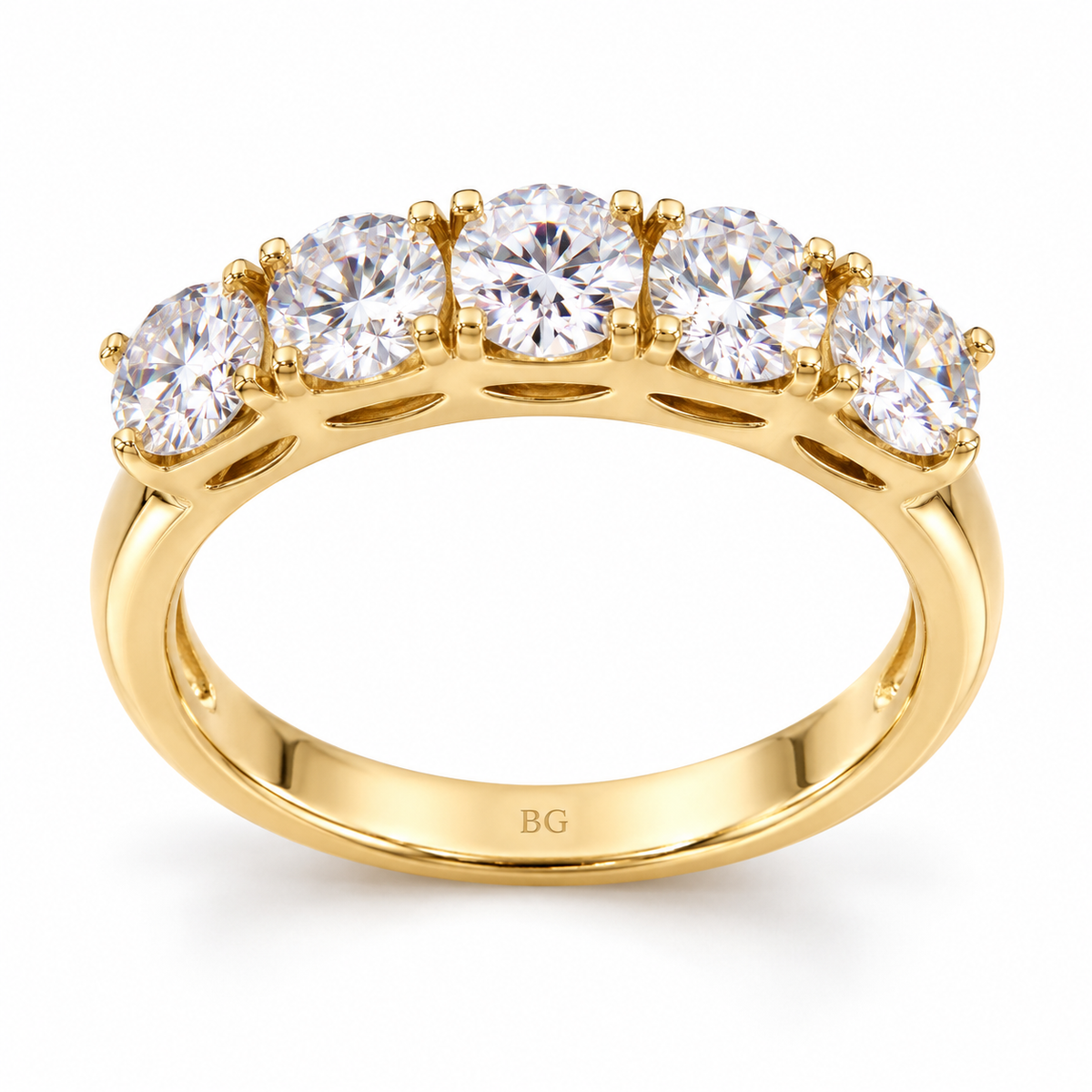 1.25 CT five stone round moissanite ring in yellow gold