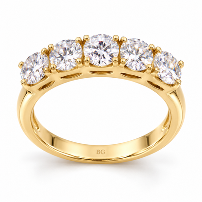 1.25 CT five stone round moissanite ring in yellow gold