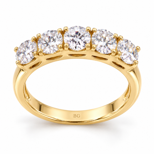 1.25 CT five stone round moissanite ring in yellow gold