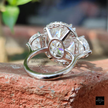 13TCW Oval & Half Moon Cut Moissanite Halo Wedding Ring - view 4