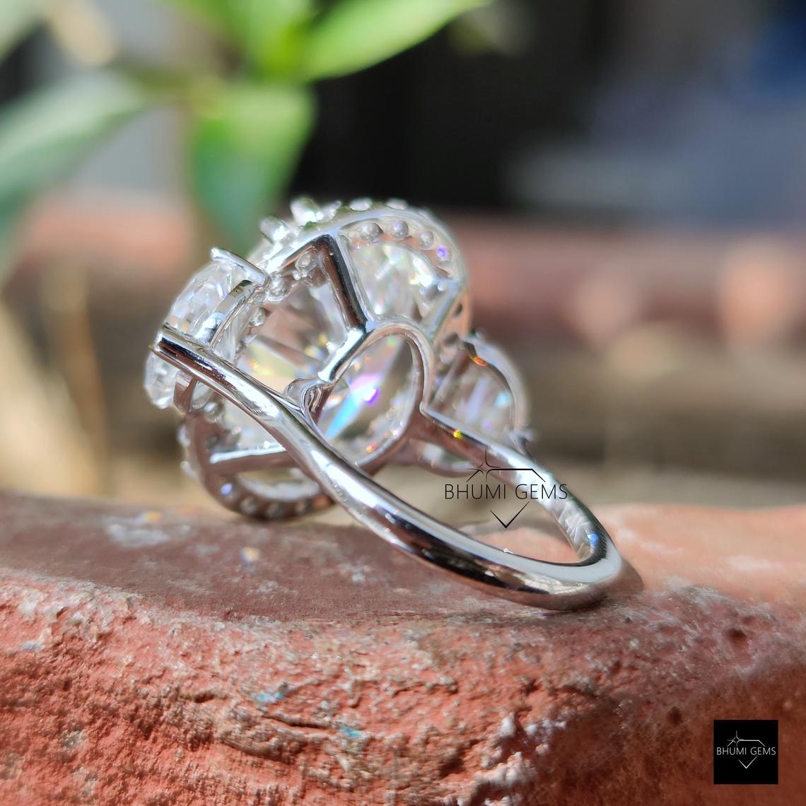 13TCW Oval & Half Moon Cut Moissanite Halo Wedding Ring - view 5