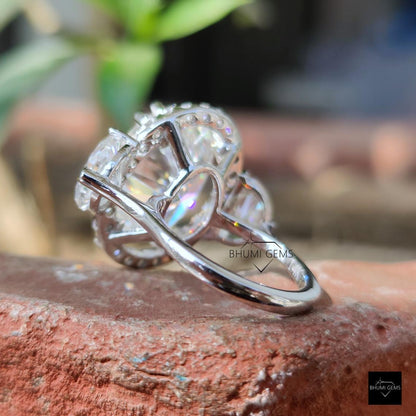 13TCW Oval & Half Moon Cut Moissanite Halo Wedding Ring - view 5