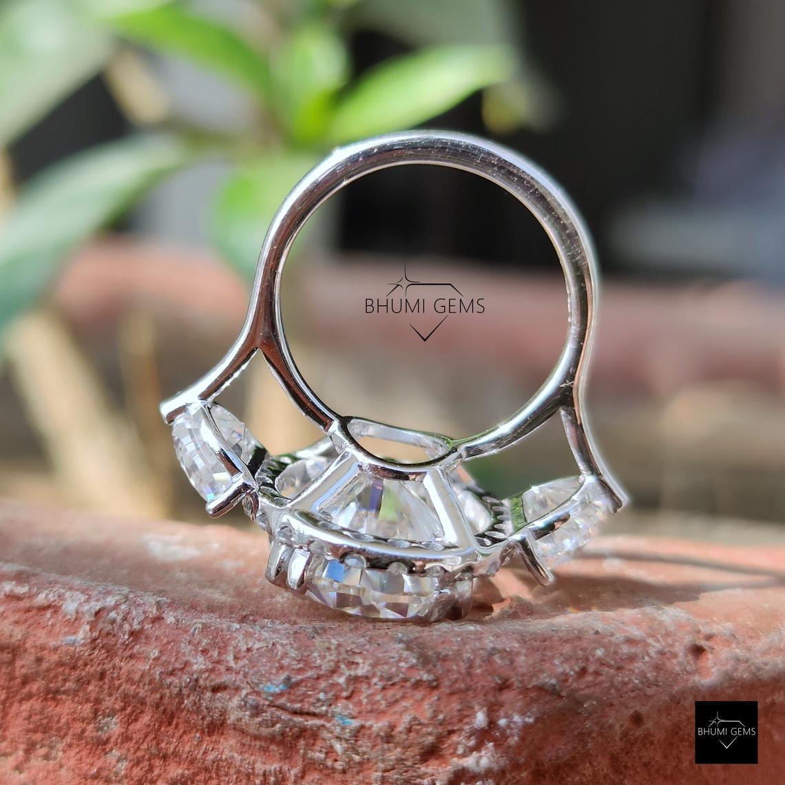 13TCW Oval & Half Moon Cut Moissanite Halo Wedding Ring - view 6