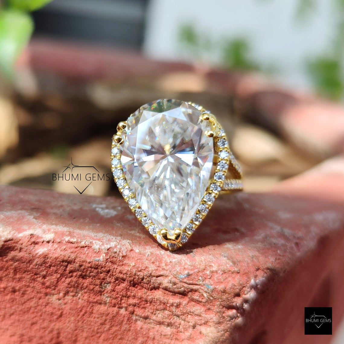 14.94 TCW Pear Colorless Moissanite Engagement Ring - view 3
