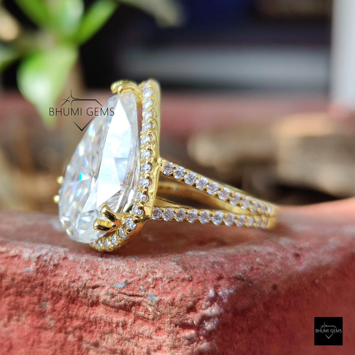 14.94 TCW Pear Colorless Moissanite Engagement Ring - view 6