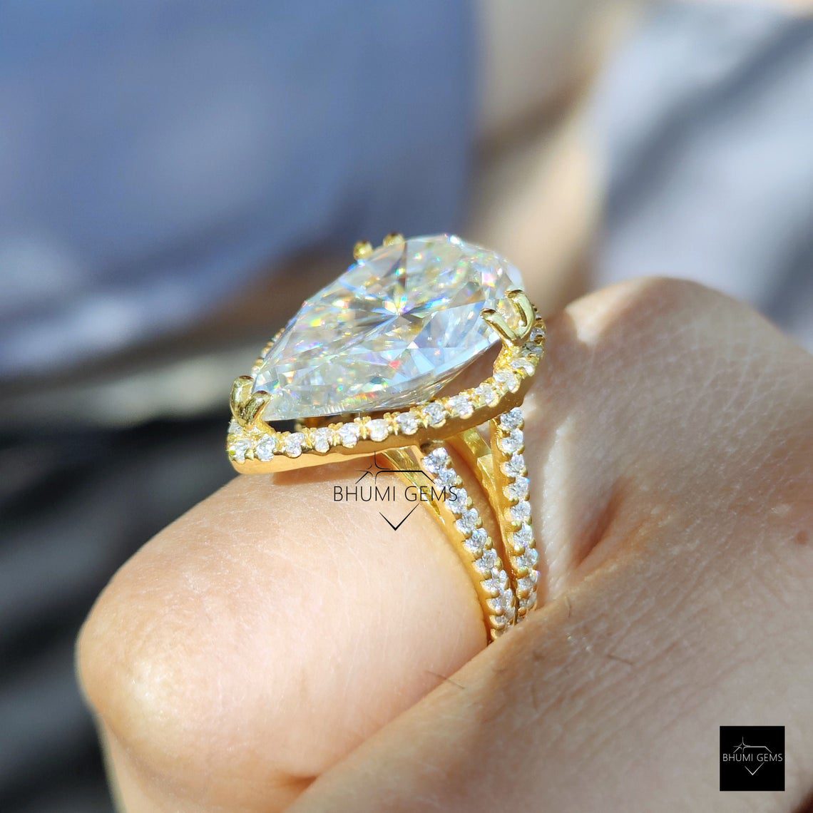 14.94 TCW Pear Colorless Moissanite Engagement Ring - view 2