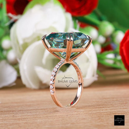 15 CT Greenish Blue Cushion Moissanite Engagement Ring - view 4