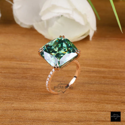 15 CT Greenish Blue Cushion Moissanite Engagement Ring - view 6
