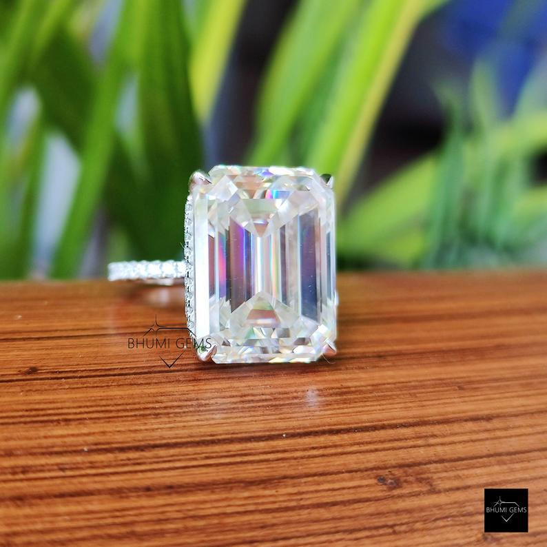 Emerald Hidden Halo Moissanite Engagement Ring