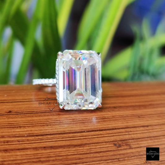 Emerald Hidden Halo Moissanite Engagement Ring