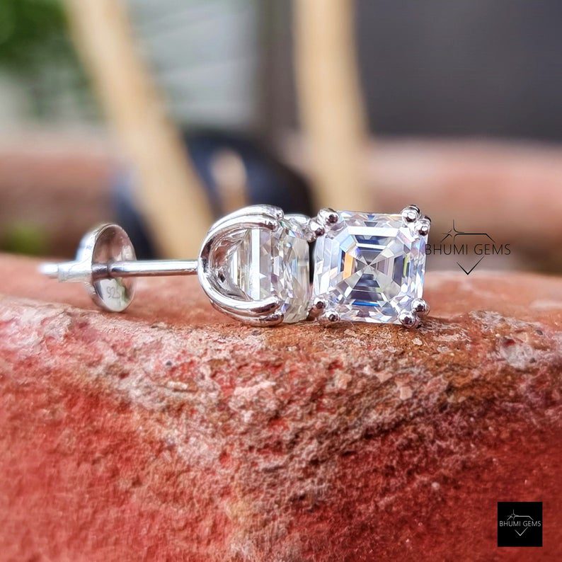 4 CT Asscher Cut Colorless Moissanite Earrings - view 3