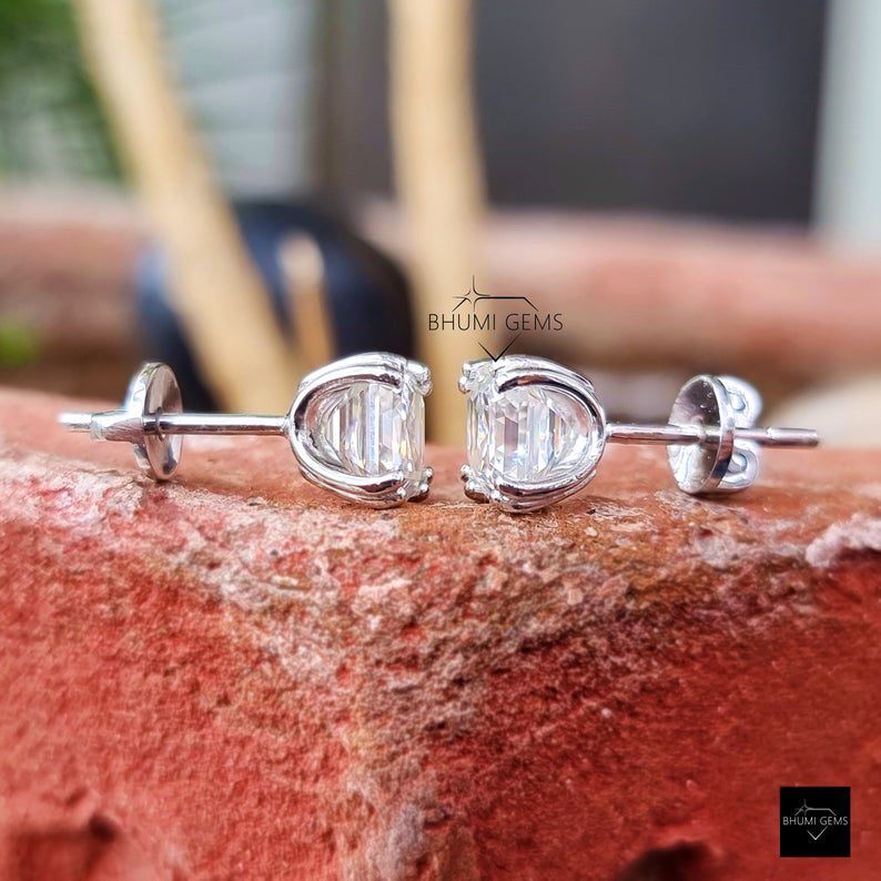 4 CT Asscher Cut Colorless Moissanite Earrings - view 5