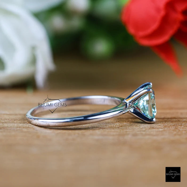 2 CT Light Blue Princess Cut Moissanite Engagement Ring - view 4