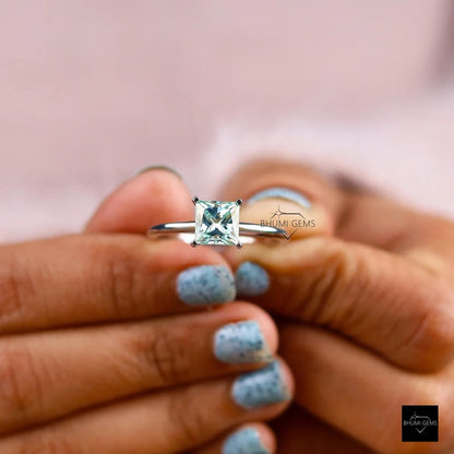 2 CT Light Blue Princess Cut Moissanite Engagement Ring - view 2