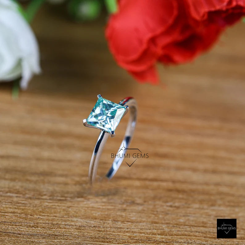2 CT Light Blue Princess Cut Moissanite Engagement Ring - view 6