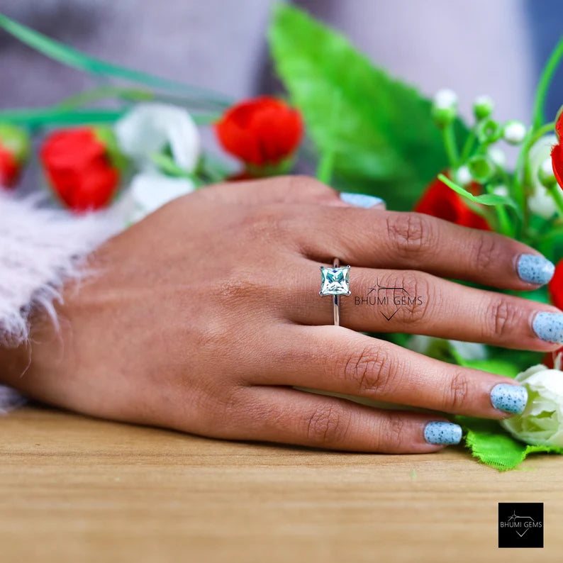 2 CT Light Blue Princess Cut Moissanite Engagement Ring - view 5