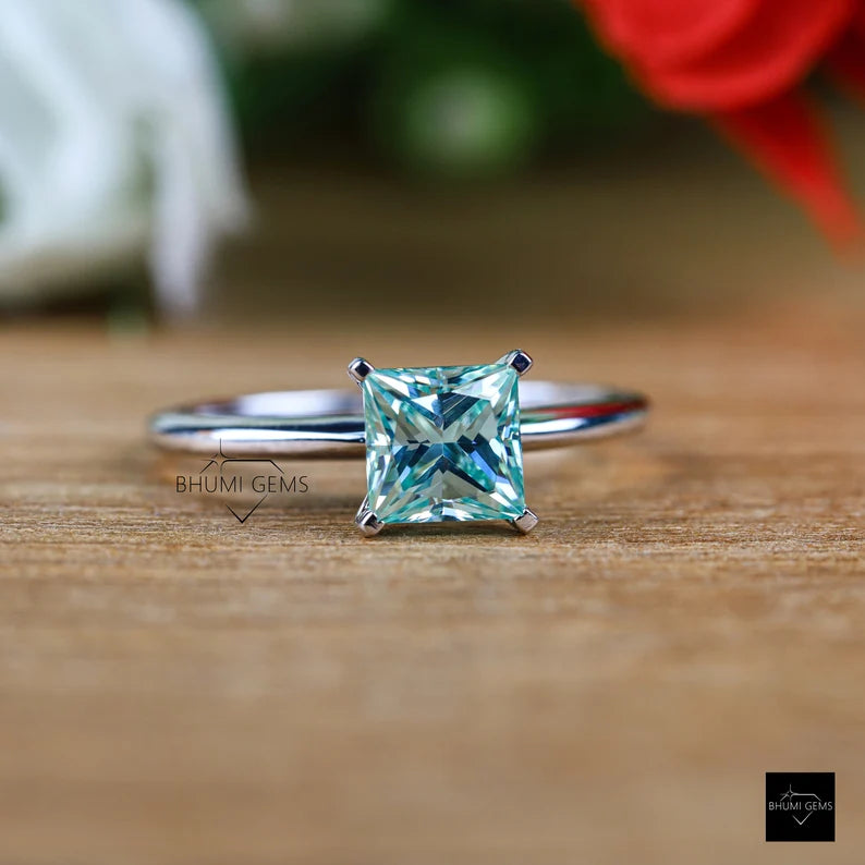2 CT Light Blue Princess Cut Moissanite Engagement Ring - view 3