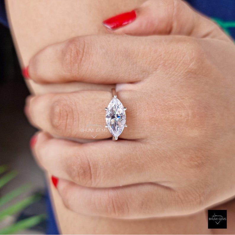 2 CT Marquise Moissanite Solitaire East West Set Engagement Ring - view 3
