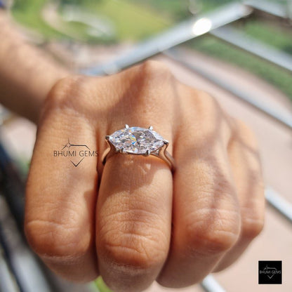 2 CT Marquise Moissanite Solitaire East West Set Engagement Ring - view 4