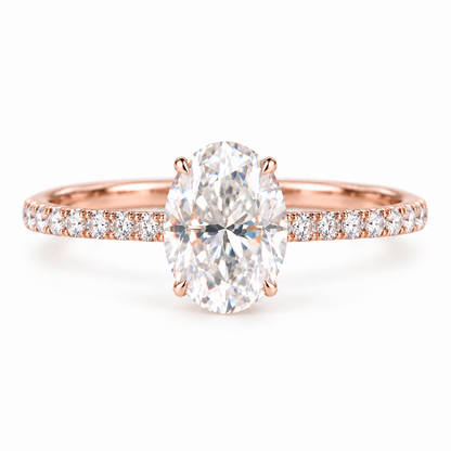 2 CT Oval Moissanite Engagement Ring - Pave Band - Rose gold - front view