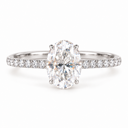 2 CT Oval Moissanite Engagement Ring - Pave Band - White gold - front view