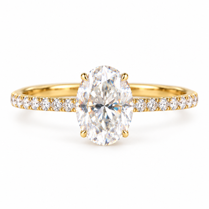 2 CT Oval Moissanite Engagement Ring - Pave Band - Yellow gold - front view