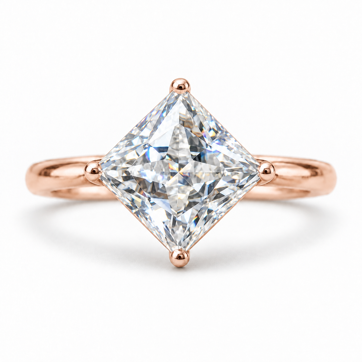 2 CT Princess Solitaire Moissanite Ring - Kite Set - Rose gold - front view