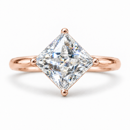 2 CT Princess Solitaire Moissanite Ring - Kite Set - Rose gold - front view