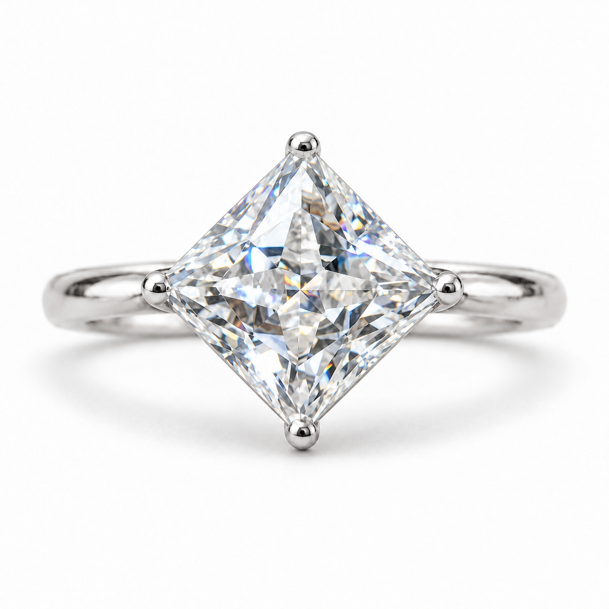 2 CT Princess Solitaire Moissanite Ring - Kite Set - White gold - front view
