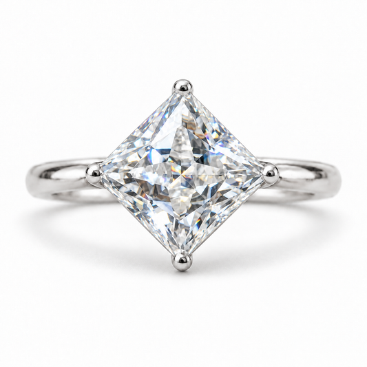 2 CT Princess Solitaire Moissanite Ring - Kite Set - White gold - front view