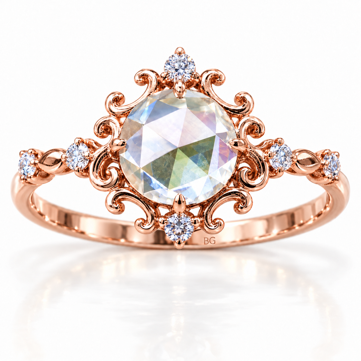 2 CT Round Rose Cut Solitaire Moissanite Engagement Ring - Rose gold - front view