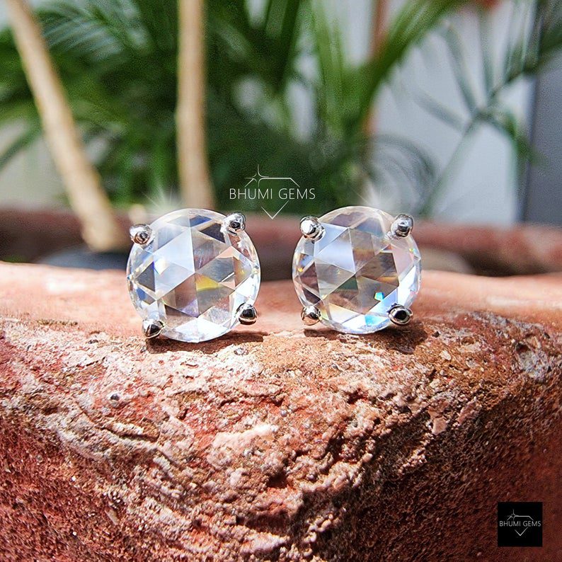 2 TW Round Rose Cut Colorless Moissanite Earrings - view 3