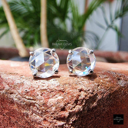 2 TW Round Rose Cut Colorless Moissanite Earrings - view 3
