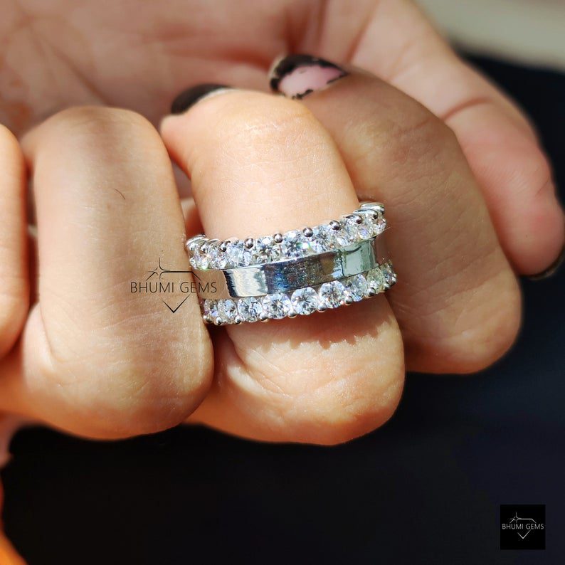 2.00 MM Round Cut Colorless Moissanite Wedding Band - view 3