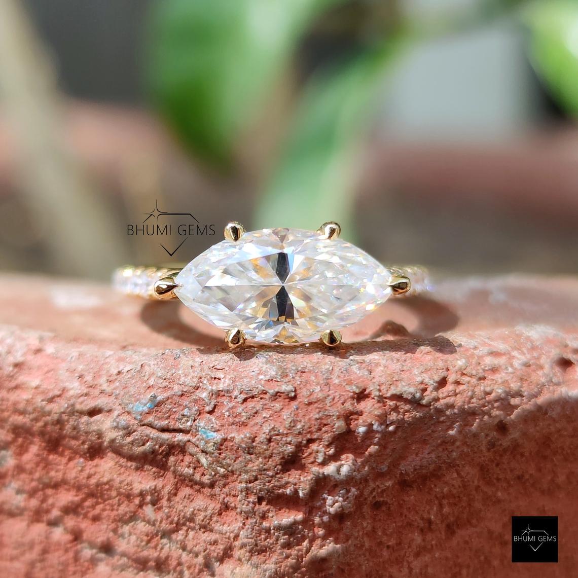 2.04 TCW Marquise Colorless Solitaire Moissanite Ring - view 2
