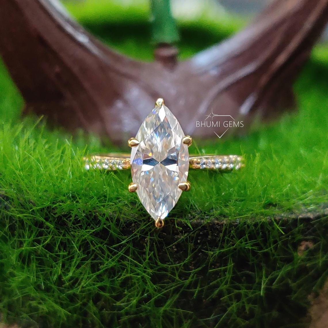 2.23TCW Marquise Cut Colorless Moissanite Engagement Ring - view 2