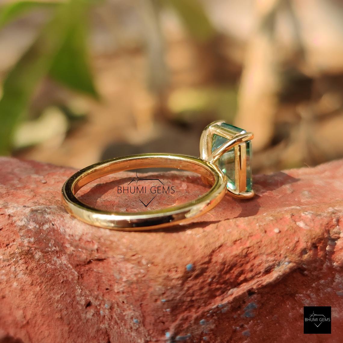 2 CT Green Emerald Cut Solitaire Engagement Ring - view 3