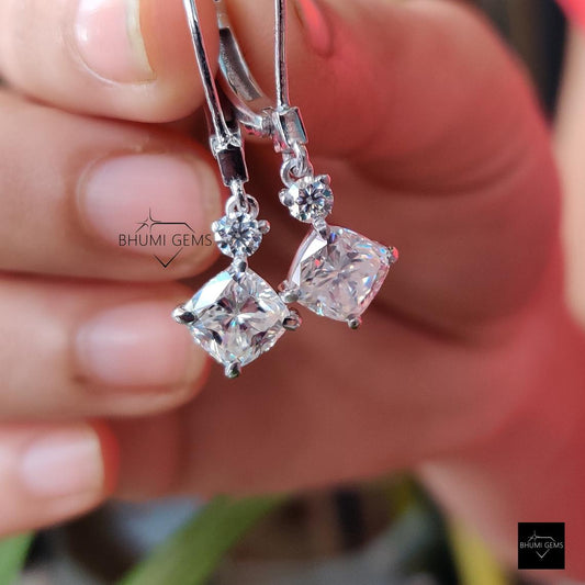 2.29TCW Cushion Moissanite Earrings | Solitaire Earrings