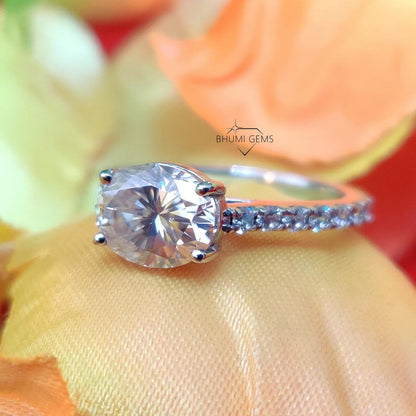 2.30CT Oval Colorless Solitaire Moissanite Ring, Engagement Ring, Claw Prongs Solid Rose Gold Wedding Ring, Anniversary Gift By Bhumi Gems