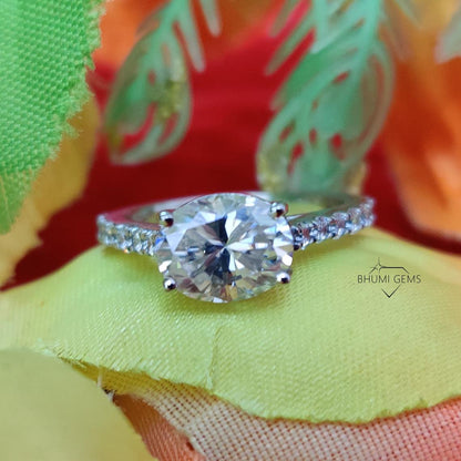 2.30CT Oval Colorless Solitaire Moissanite Ring, Engagement Ring, Claw Prongs Solid Rose Gold Wedding Ring, Anniversary Gift By Bhumi Gems