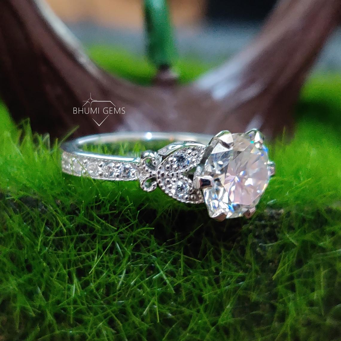2.38TCW Round Cut Moissanite Engagement Ring - view 2