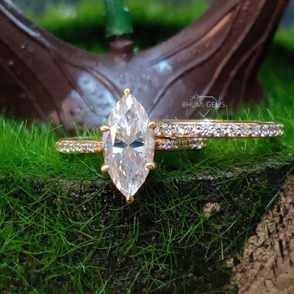 2.46TCW Marquise Cut Colorless Moissanite Bridal Set - view 3