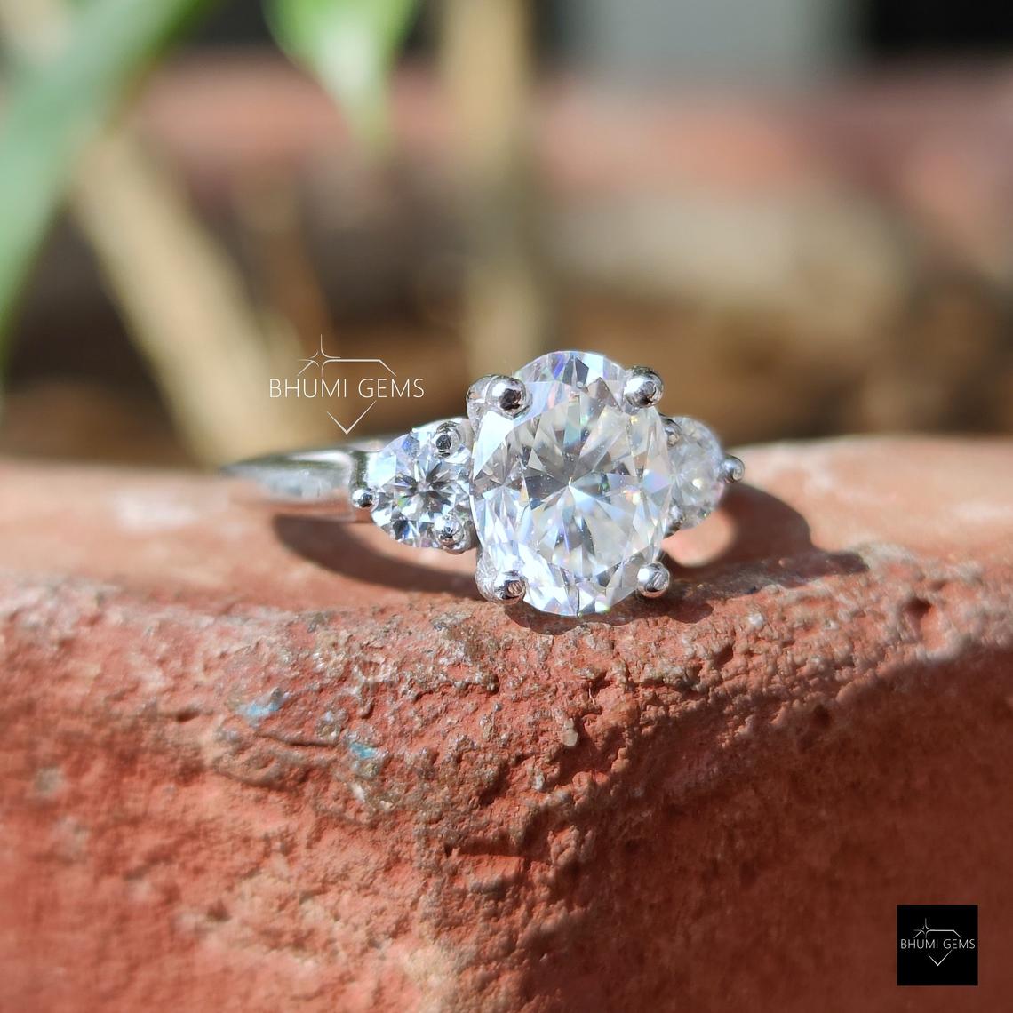 2.38 TCW Oval & Round Cut Moissanite Engagement Ring - view 3