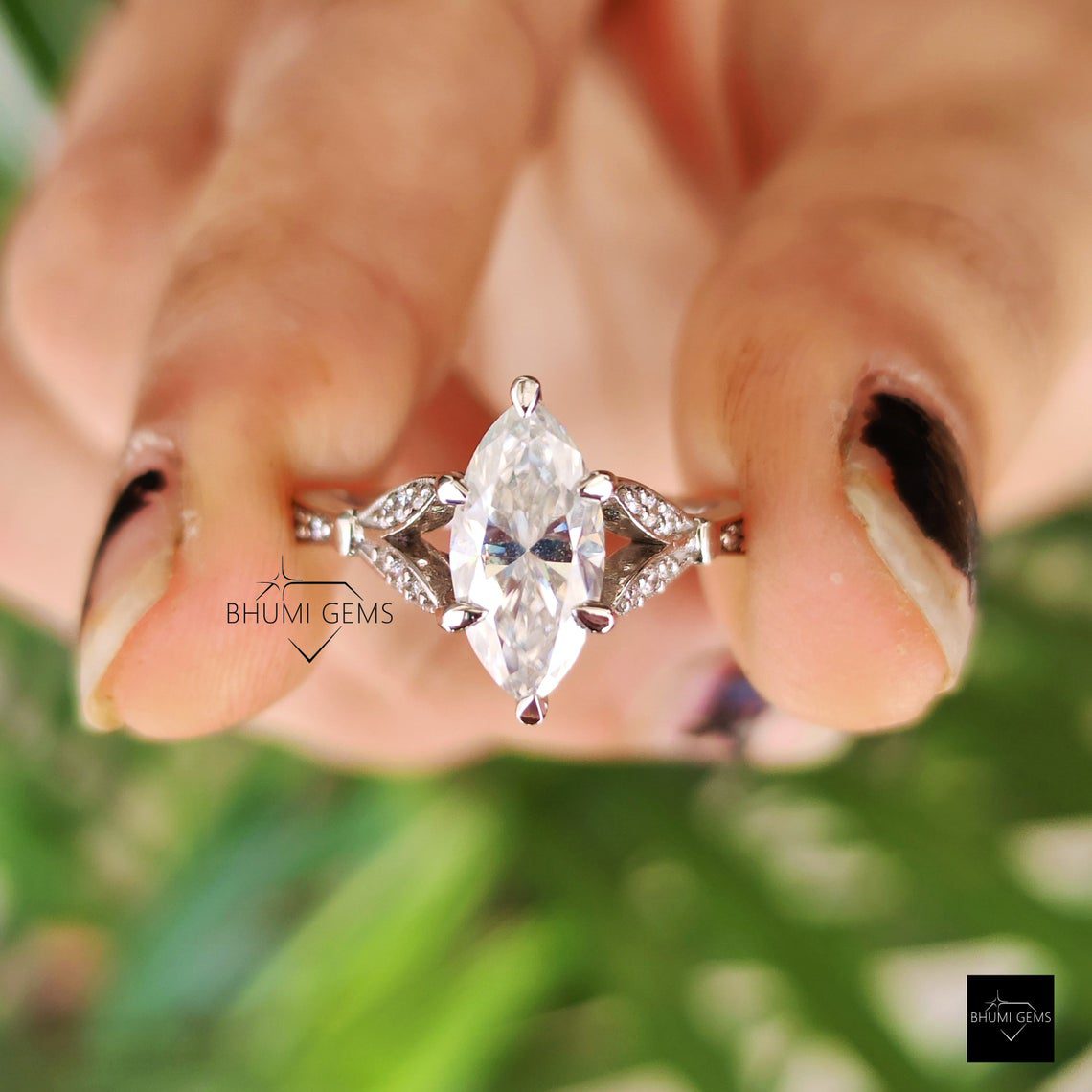 2.27TW Marquise Moissanite Engagement Ring - view 4