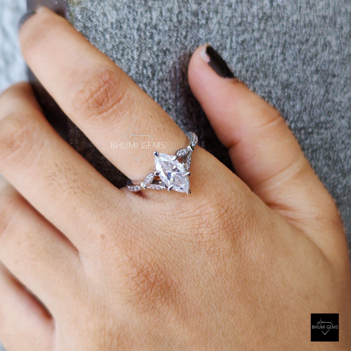 2.27TW Marquise Moissanite Engagement Ring - view 2