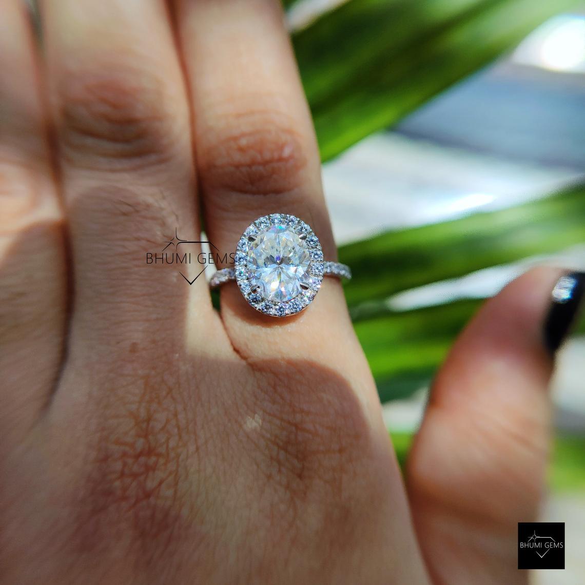 2.26 TW Oval Halo Moissanite Engagement Ring - view 3