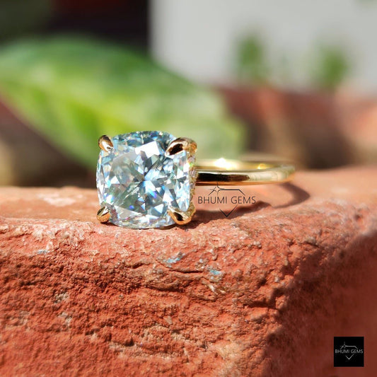2.68 TCW Cushion Cut Blue Moissanite Engagement Ring - view 2