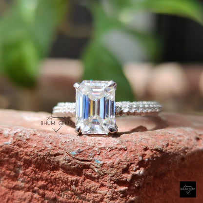 2.69 TW Emerald Cut Colorless Moissanite Ring,