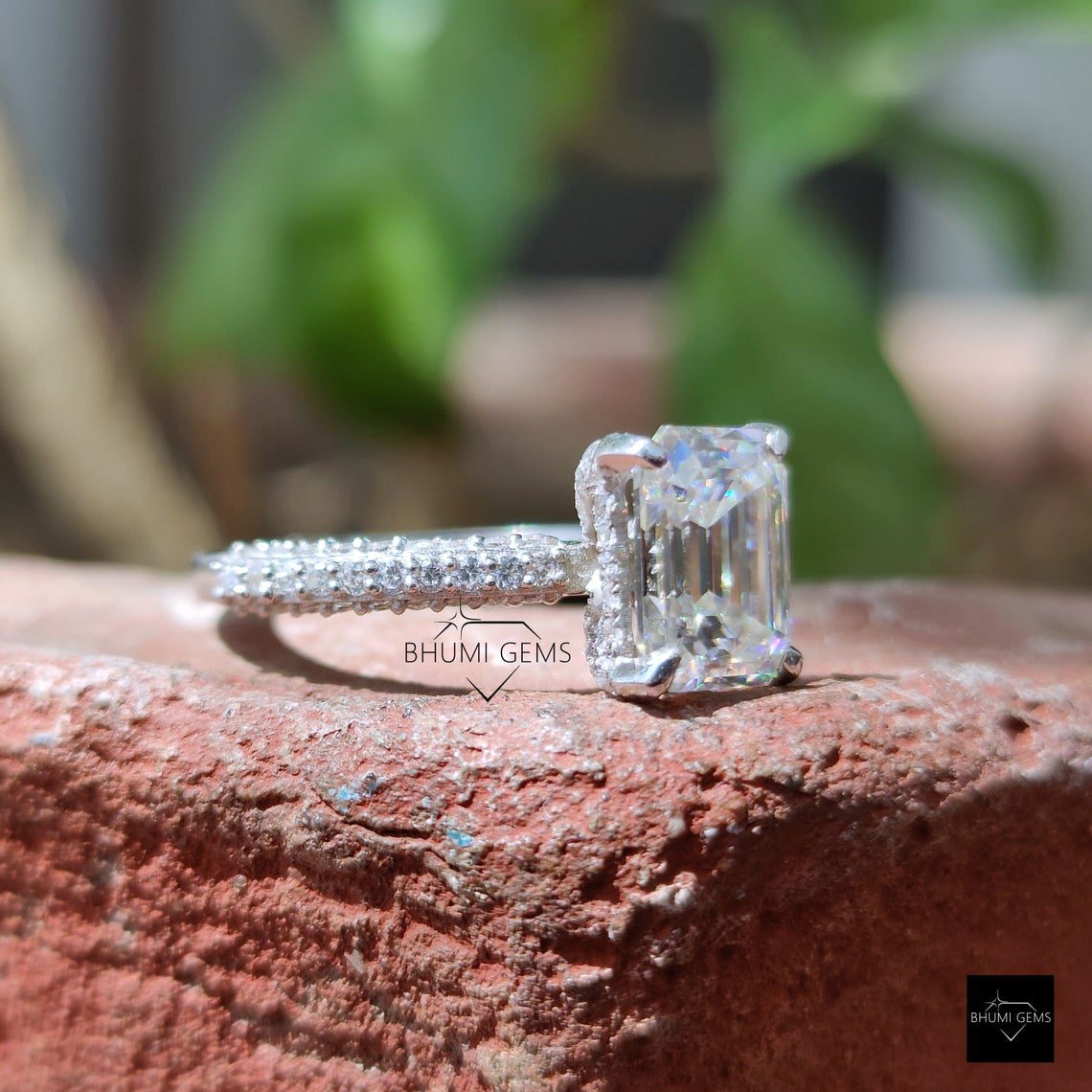 2.39 TW Emerald Cut Colorless Moissanite Ring - view 2