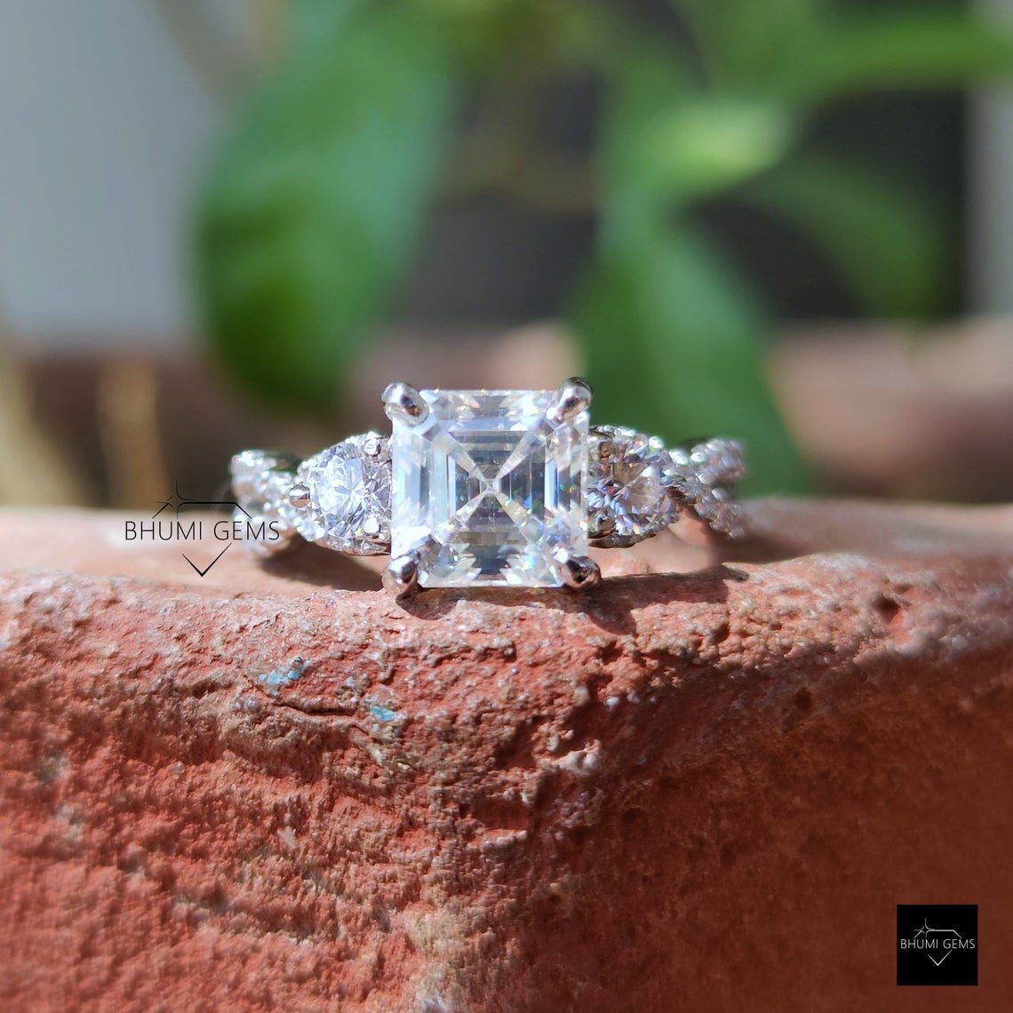 2.59TCW Asscher Colorless Solitaire Moissanite Ring - view 5